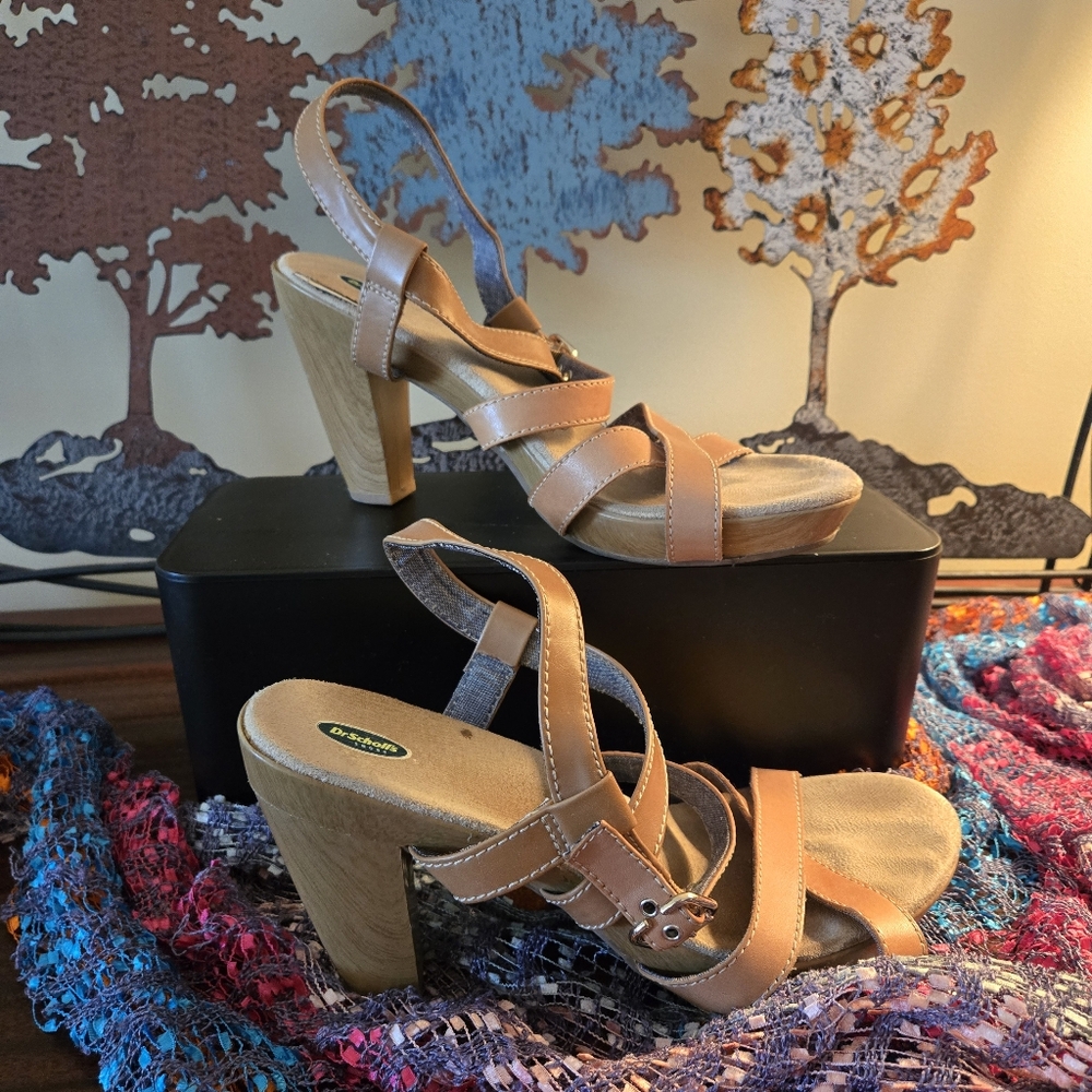 🤎 Dr. Scholl’s Tan/Cognac High-Heeled Sandals – Size 10